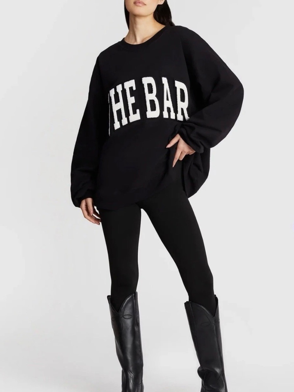 The Bar Arlo Sherpa Varsity Letter Crewneck Sweatshirt Black XXL